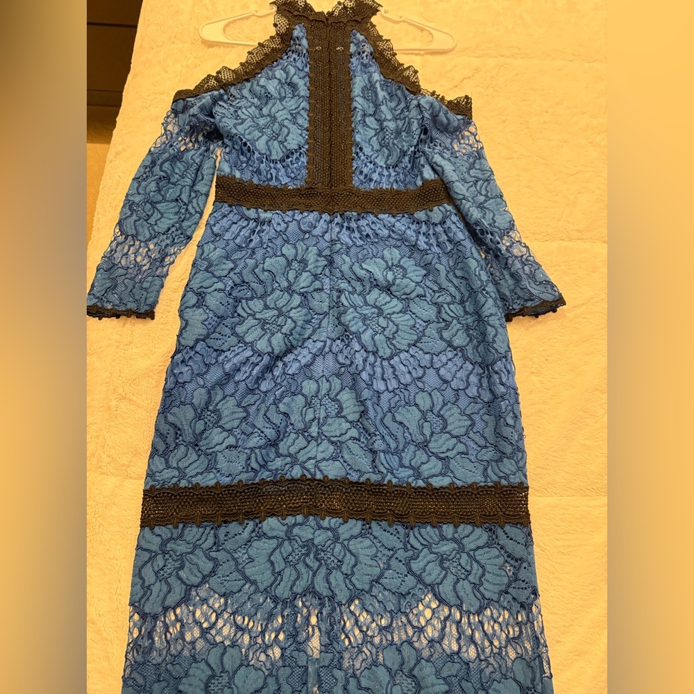 Alexis Royal Blue and Black Lace Long Sleeve Dress
